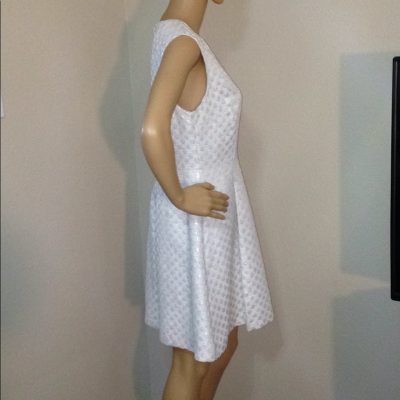 Maison Jules Cream Metallic Polka Dot Dress Med - Picture 5 of 7